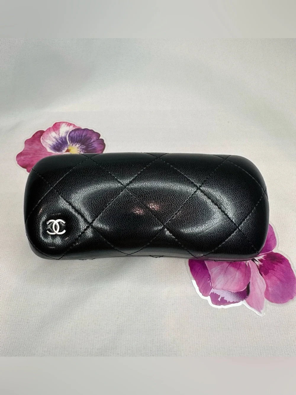 CHANEL Black Quilted Sunglasses Case with CC Emblem